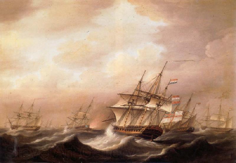 Nicholas Pocock A British convoy in a gale during the american war of independence Norge oil painting art